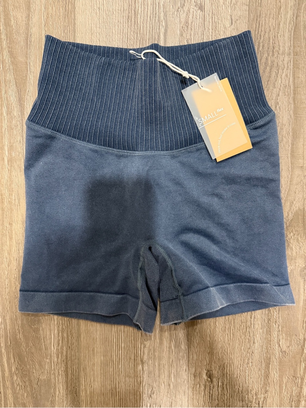 Popflex High-Waist Ribbed Band Women's Shorts — Blue